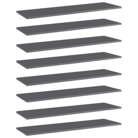 Bookshelf Boards 8 pcs High Gloss Gray 39.4"x11.8"x0.6" Engineered Wood