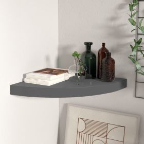 Floating Corner Shelf High Gloss Gray 13.8"x13.8"x1.5" MDF