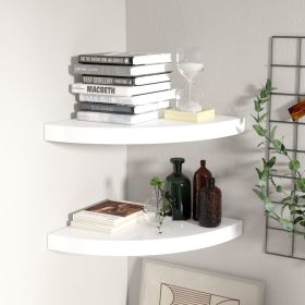 Floating Corner Shelves 2 pcs High Gloss White 13.8"x13.8"x1.5" MDF