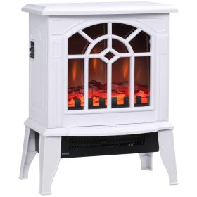 HOMCOM Electric Fireplace Stove, 18" Freestanding Fireplace Heater with Realistic Flame, Overheating Protection, Portable, 750W/1500W, White