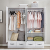 Armoire Wardrobe Closet 4 Door: 4 Drawers Wooden Cabinet Closet Wardrobe with Mirror and Hanging Rod High Storage Capacity for White Closet Cabinet 63