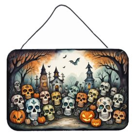 NEW Calaveras Sugar Skulls Spooky Halloween Wall or Door Hanging Prints Aluminum Metal Sign Kitchen Wall Bar Bathroom Plaque Home Decor, 8HX12W