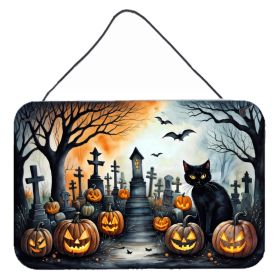 NEW Black Cat Spooky Halloween Wall or Door Hanging Prints Aluminum Metal Sign Kitchen Wall Bar Bathroom Plaque Home Decor, 8HX12W, Multicolor