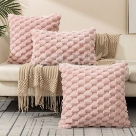 Plush Faux Fur Throw Pillow Covers Plaid Texture Decorative Pillow Case Cushion Cover (Color: PINK, size: 45X45CM)