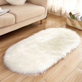 1pc Super Soft Area Rug, Plush Fluffy Faux Sheepskin Oval Floor Mat For Living Room Bedroom, Machine Washable Bedside Rugs (Color: White, size: 23.62*47.24inch)