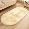 1pc Super Soft Area Rug, Plush Fluffy Faux Sheepskin Oval Floor Mat For Living Room Bedroom, Machine Washable Bedside Rugs