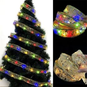 LED Ribbon Christmas Tree Lights Xmas Tree Top Ribbon Bows Party Ornament Decor (Color: 5cm gold ribbon)